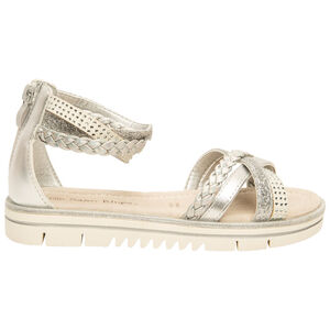 Sandalias plateadas con tiras trenzadas y cremallera trasera para niña 