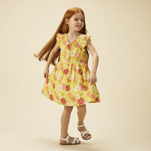 Vestido de manga corta con volantes y estampado floral para niña 