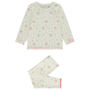 Pijama de 2 piezas efecto canalé y estampado de pájaros para bebé niña 