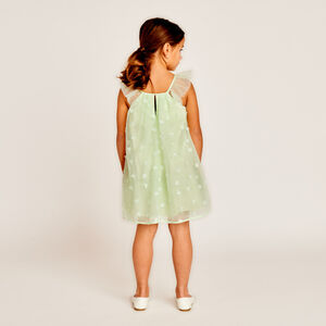 Robe unie en tulle avec petites fleurs 3D pour fille 
