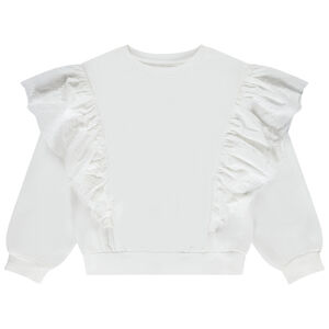 Sudadera lisa de felpa con volantes bordados para niña  Main Sudadera lisa de felpa con volantes bordados para niña