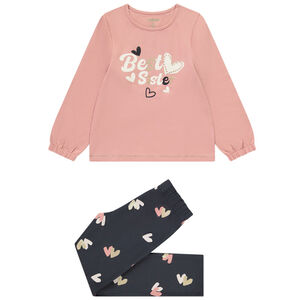 Pijama largo con estampado de corazones brillantes para niña 