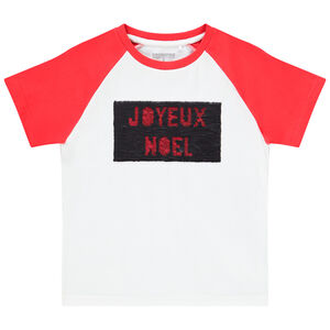 T-shirt manches courtes motif Noël en sequins pour enfant garçon 