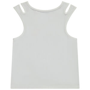 Camiseta sin mangas punto calado estampado frutas y lentejuelas niña 