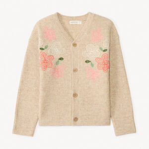 Gilet en tricot côtelé à fleurs pour fille  Main Gilet en tricot côtelé à fleurs pour fille