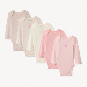 Lot de 5 bodies manches longues printés pour bébé fille  Main Lot de 5 bodies manches longues printés pour bébé fille