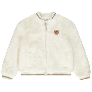 Chaqueta bomber de peluche sintético con forro de sherpa para niña 