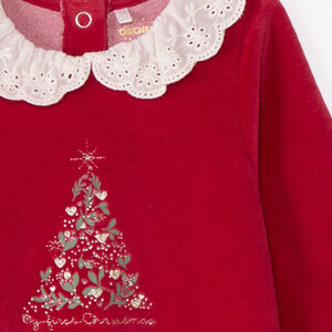 Pelele de terciopelo rojo con motivo de Navidad para bebé niña 