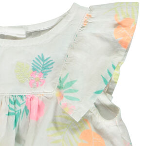 Conjunto 2 piezas túnica estampada + bloomer rayado para bebé niña 