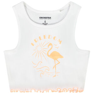 Débardeur court effet côtelé print flamant rose fille 