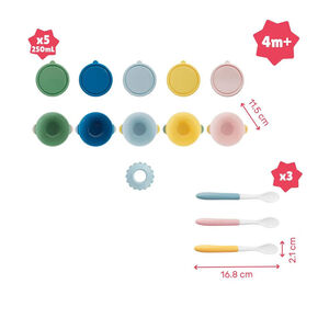 Pack de 5 bols con base antideslizante + 3 cucharas 