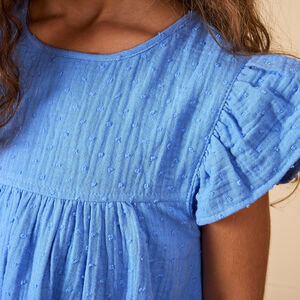 Vestido de plumetis con volantes y mangas cortas para niña 