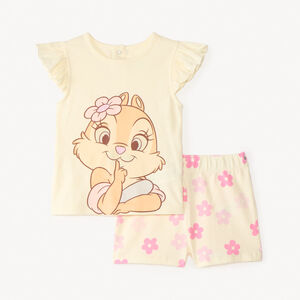 Conjunto de pijama de 2 piezas, camiseta + pantalón corto Tic y Tac Disney para niña bebé. 