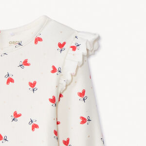 Camiseta de manga larga de punto canalé con estampado de corazones para bebé niña 