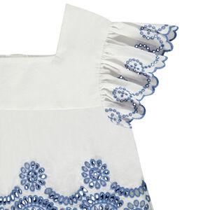 Túnica de manga corta con volantes y bordados para niña 