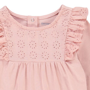 Camiseta de manga larga de algodón con bordado inglés para bebé niña 