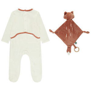 Pelele de terciopelo + doudou zorro a juego con aberturas diferentes según la edad  Main Pelele de terciopelo + doudou zorro a juego con aberturas diferentes según la edad