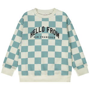 Sudadera oversize estampado damero y puff print para niño 