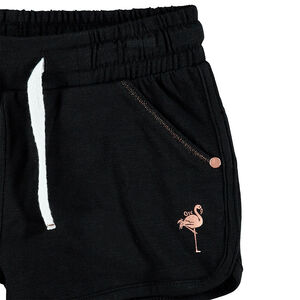 Pantalón corto de punto con flamenco rosa estampado 