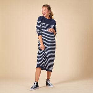 Vestido de punto rayado con cuello de pico para mujer 