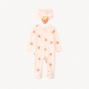 Saco de dormir con cremallera con estampado de fresas + babero para bebé niña 
