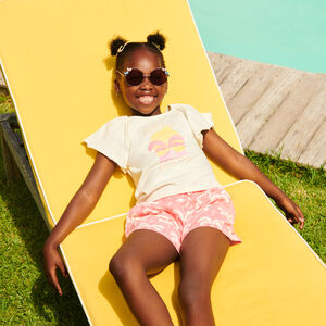 Conjunto de 2 piezas camiseta de manga corta + pantalón corto con motivos de palmera para niña. 