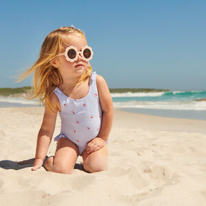 Bañador de una pieza a rayas con estampado de cerezas para niña bebé 