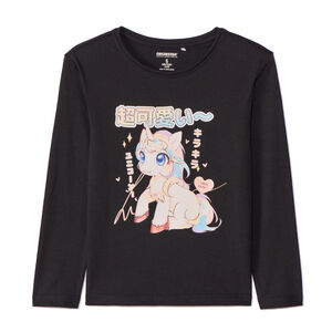 T-shirt manches longues print licorne kawaii pour fille  Main T-shirt manches longues print licorne kawaii pour fille