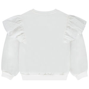 Sudadera lisa de felpa con volantes bordados niña 