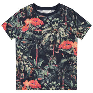 Camiseta de manga corta con estampado de selva tropical para niño. 