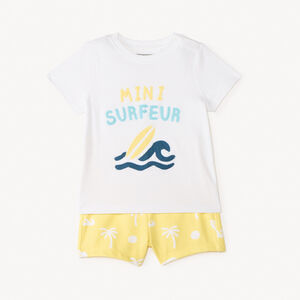 Conjunto de 2 piezas: camiseta de manga corta + pantalones cortos impresos de surf para bebé niño. 