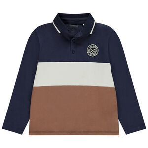 Polo de manga larga efecto color block con parche para niño 