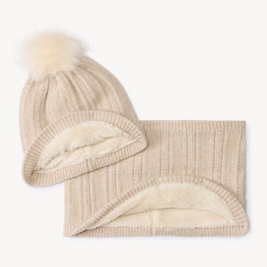 Set de 2 piezas gorro y braga de punto acanalado con forro niña 