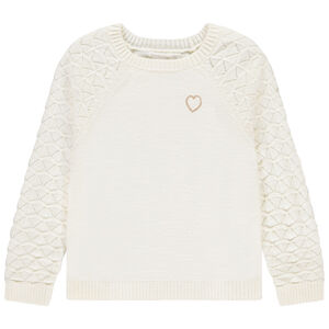 Jersey de manga larga liso con tricot fantasía niña 