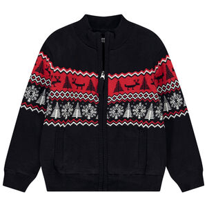 Gilet en tricot jacquard motif Noël pour garçon  Main Gilet en tricot jacquard motif Noël pour garçon
