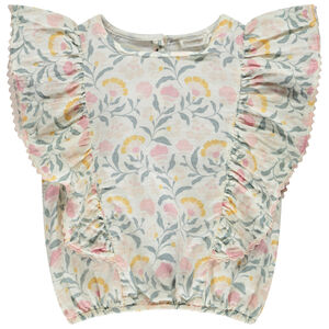 Top con volantes en gasa de algodón impresa con flores para niña 