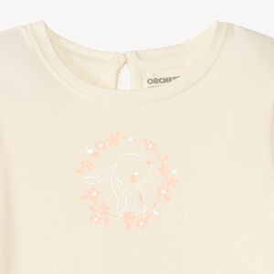 Camiseta de manga corta lisa con estampado de conejo para niña. 
