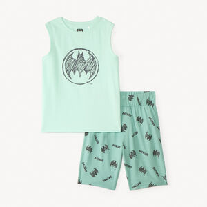 Conjunto de pijama corto de 2 piezas con tirantes + short estampado de Batman Warner para niño. 