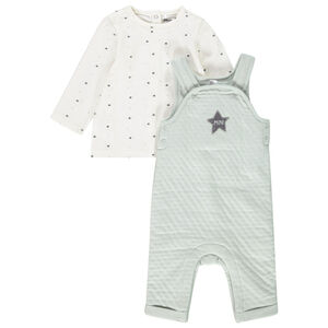 Ensemble mixte salopette matelassée + t-shirt imprimé étoiles pour bébé Main Ensemble mixte salopette matelassée + t-shirt imprimé étoiles pour bébé