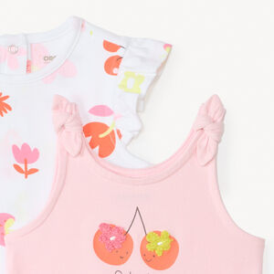 Conjunto de 2 monos cortos con estampado de cerezas para niña bebé 