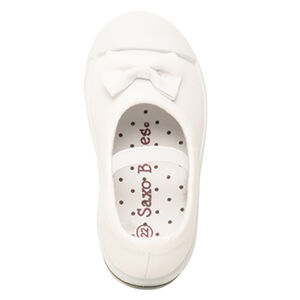 Merceditas blancas de tela con lazo y tira elástica para niña 