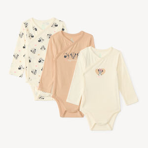 Lote de 3 bodies de manga larga para bebé niña con estampado de Minnie Disney (Acabados diferentes según la edad) 
