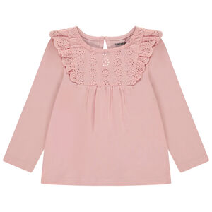 Camiseta de manga larga con cuello de bordado inglés para bebé niña 