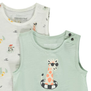 Lote de 2 camisetas sin mangas fantasía en jersey slub para bebé niño 