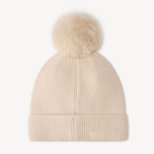 Bonnet fille en maille côtelée à pompon 