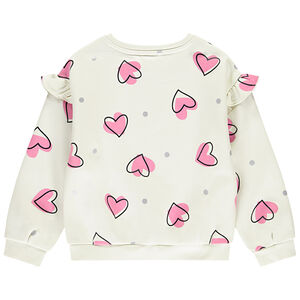 Sudadera semi-oversize estampada con corazón y volantes niña 