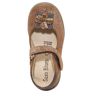 Merceditas de cuero con brillo y parche de estrella 