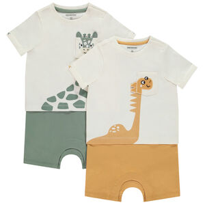 Lote de 2 monos cortos efecto 2 en 1 con motivo animal para bebé niño 