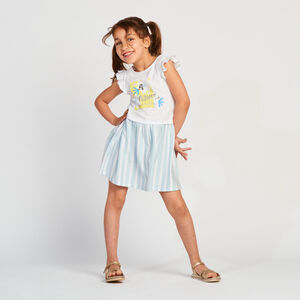 Vestido de manga corta efecto 2 en 1 con rayas para niña  Main Vestido de manga corta efecto 2 en 1 con rayas para niña