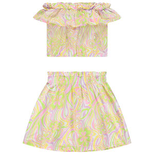 Ensemble 2 pièces imprimé top + jupe pour fille 